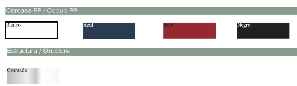 Colores disponibles para la silla de oficina plegable modelo bob