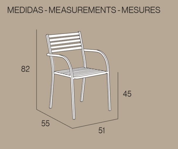 Medidas sillón Sicilia de Ezpeleta apilable para hostelería