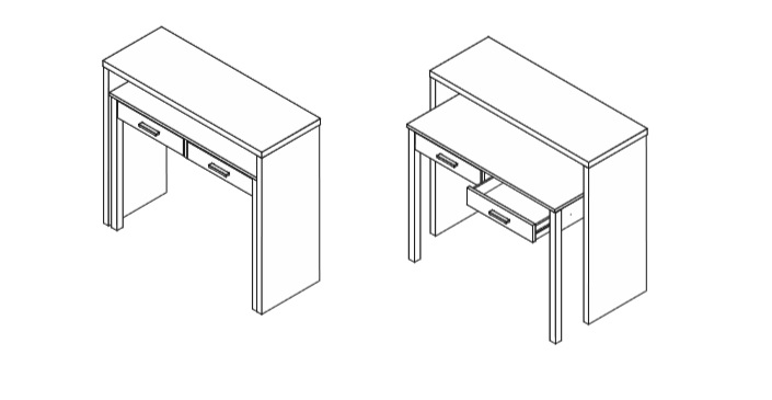 Detalle mesa escritorio para ordenador plegable a consola